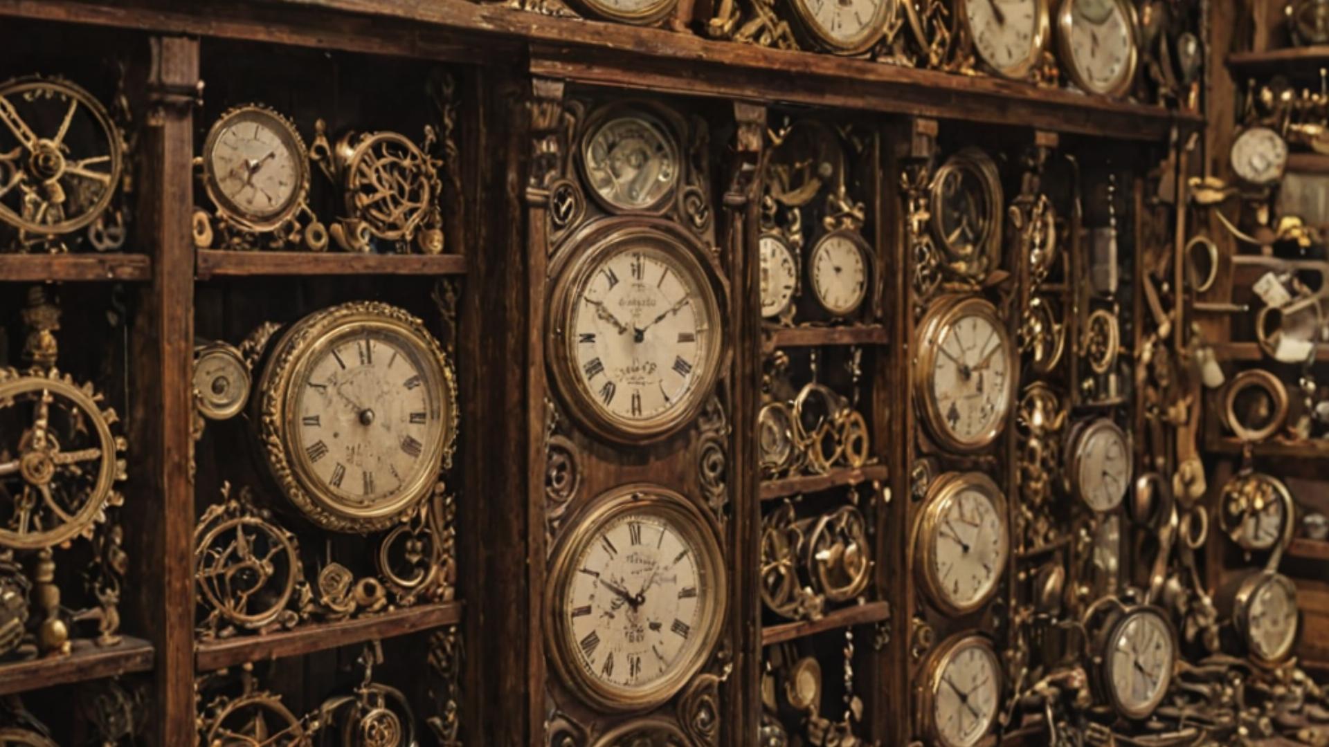 Vintage antique clocks in workshop